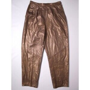 VTG 90s Mabrun High Waist Pleated Leather Ankle Pants Bronze Sparkle Women 14